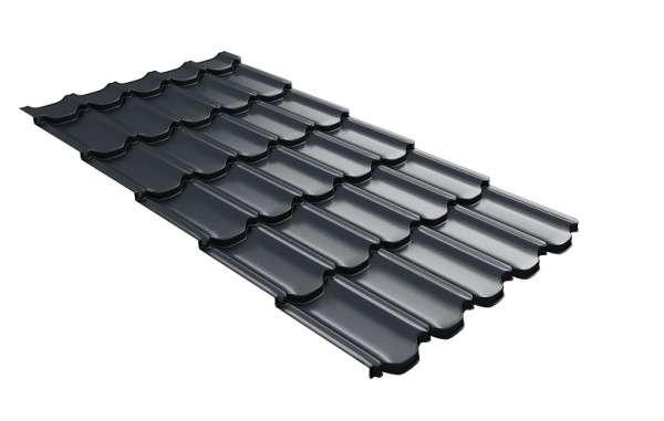 Металлочерепица квинта плюс с 3D резом 0,5 Satin RAL 7016 антрацитово-серый купить в Иркутске