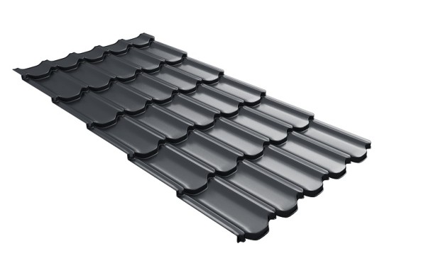 Металлочерепица квинта плюс с 3D резом 0,5 Satin Мatt RAL 7024 мокрый асфальт купить в Иркутске